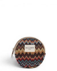 DE LA MUR Monte round coin purse in multicolor zigzag jacquard, front view