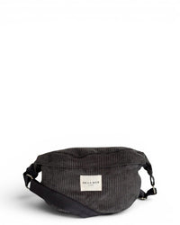 DE LA MUR Boni herringbone corduroy fanny pack in dark gray, front view with strap