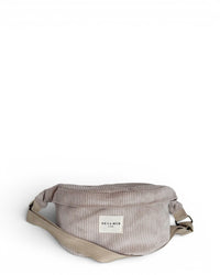 DE LA MUR Tofe corduroy fanny pack in beige, front view with crossbody strap