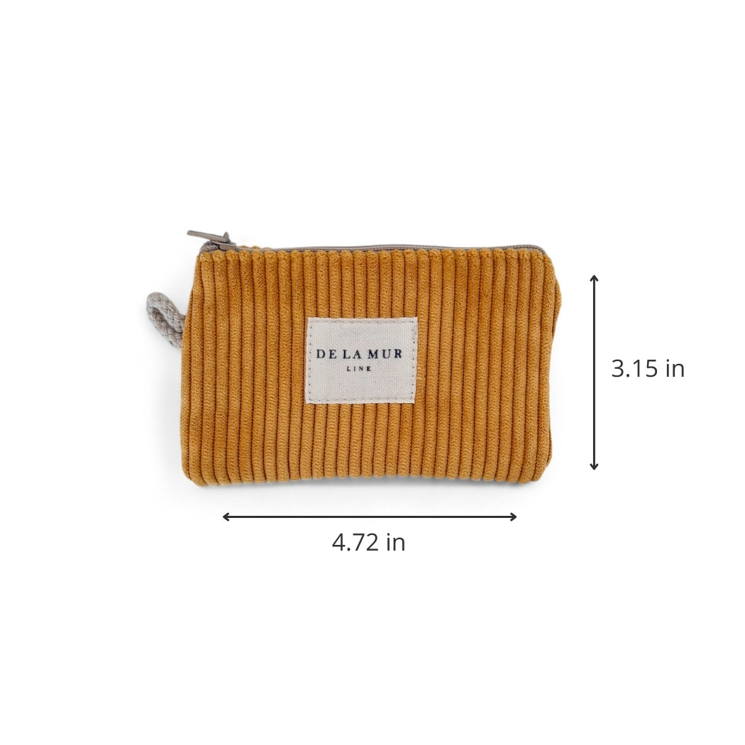 DE LA MUR mustard corduroy coin purse dimensions diagram, 4.72 x 3.15 in