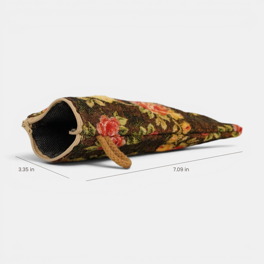 Open DE LA MUR floral jacquard glasses case with 3.35 x 7.09 in dimensions