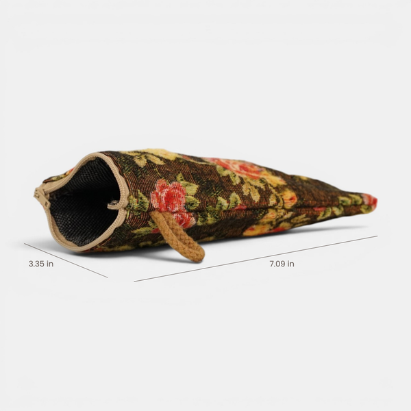 Open DE LA MUR floral jacquard glasses case with 3.35 x 7.09 in dimensions