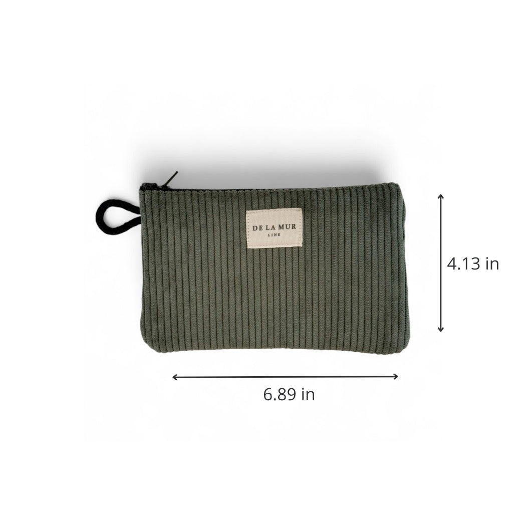 DE LA MUR Tree green corduroy makeup bag dimensions diagram, 6.89 x 4.13 in