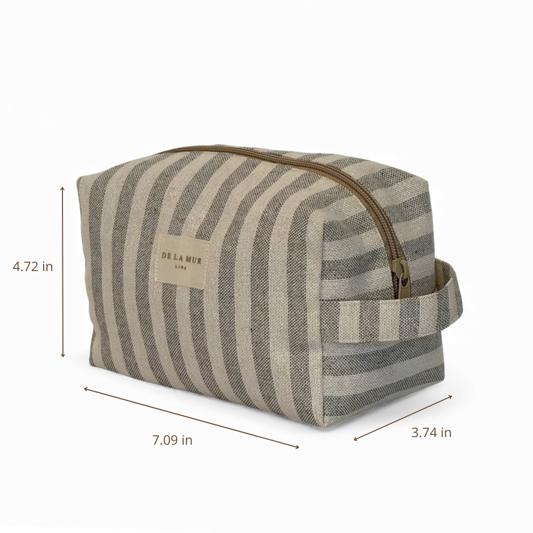 DE LA MUR Lugris striped makeup bag dimensions diagram in inches