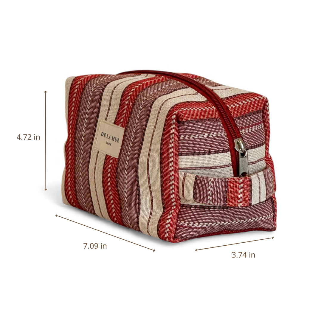 Striped Jacquard Squared Makeup Bag - Burgundy & Lilac (Make)
