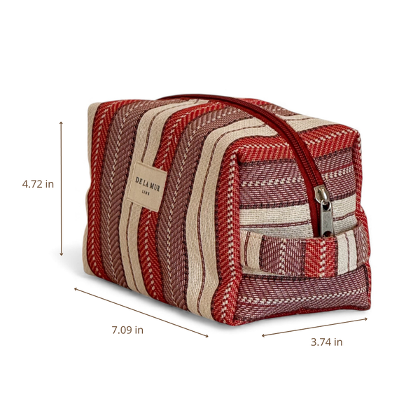 Striped Jacquard Squared Makeup Bag – Burgundy & Cream (Make)