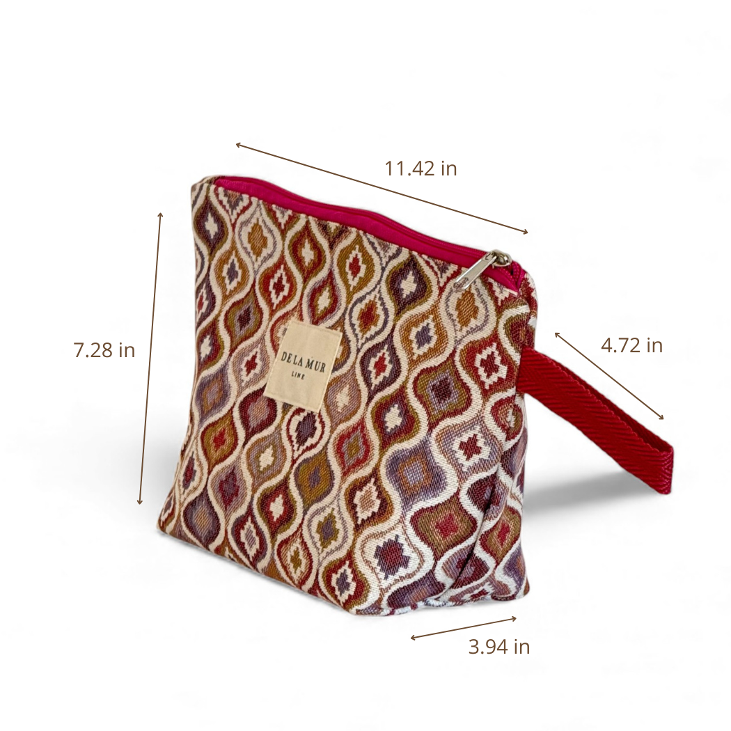DE LA MUR Onda jacquard makeup bag dimensions diagram in inches