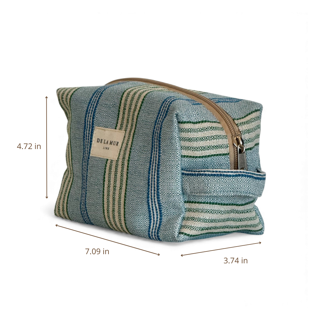 DE LA MUR striped makeup bag dimensions diagram in inches