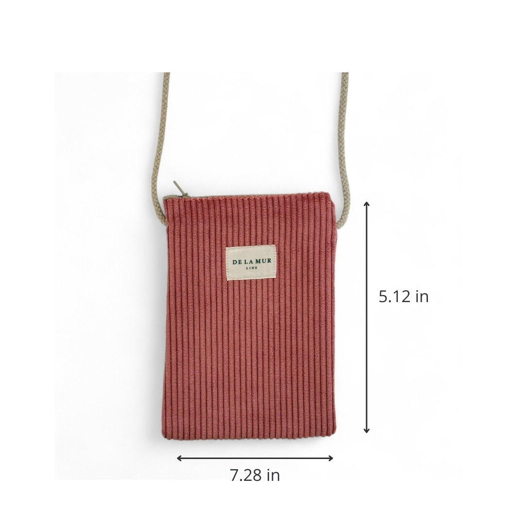 DE LA MUR Coral corduroy phone sleeve dimensions diagram, 7.28 x 5.12 in