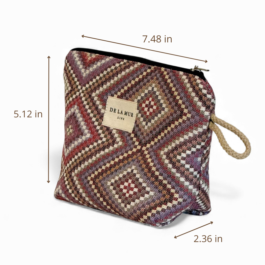 DE LA MUR Nana makeup bag dimensions diagram in inches, 7.48 x 5.12 x 2.36