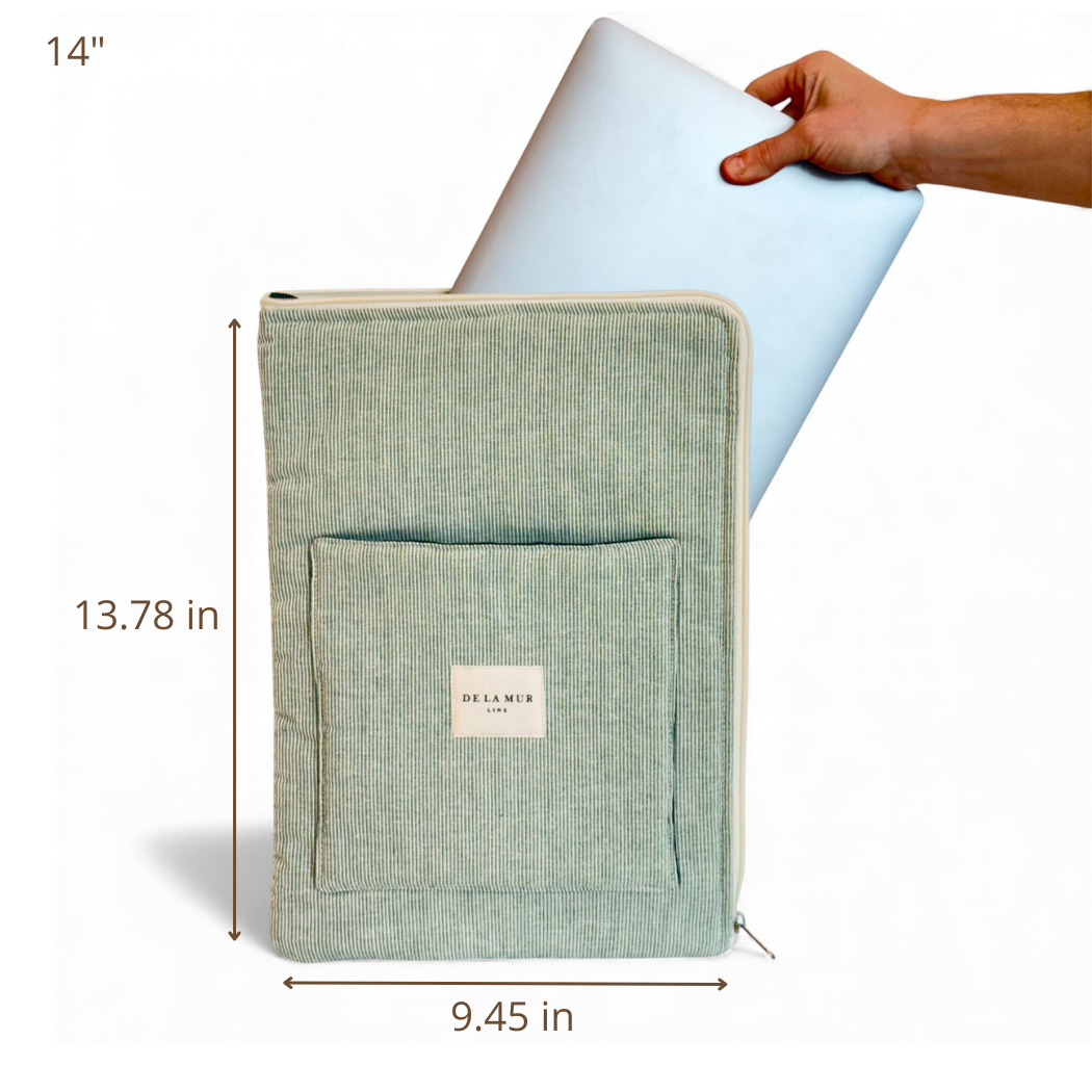 DE LA MUR Teo laptop bag dimensions diagram, 14 inch size in inches