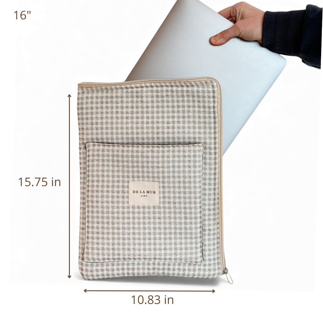 DE LA MUR Vison laptop bag dimensions diagram, 16 inch size in inches