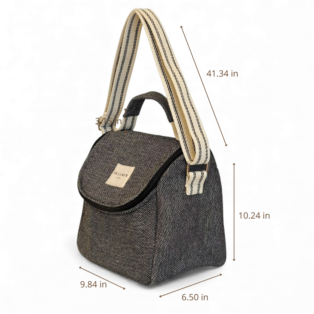 DE LA MUR Sinay lunch bag dimensions diagram in inches, side view