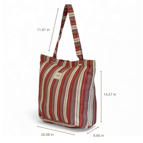 Striped Jacquard Large Zippered Bag – Burgundy & Cream (Make)