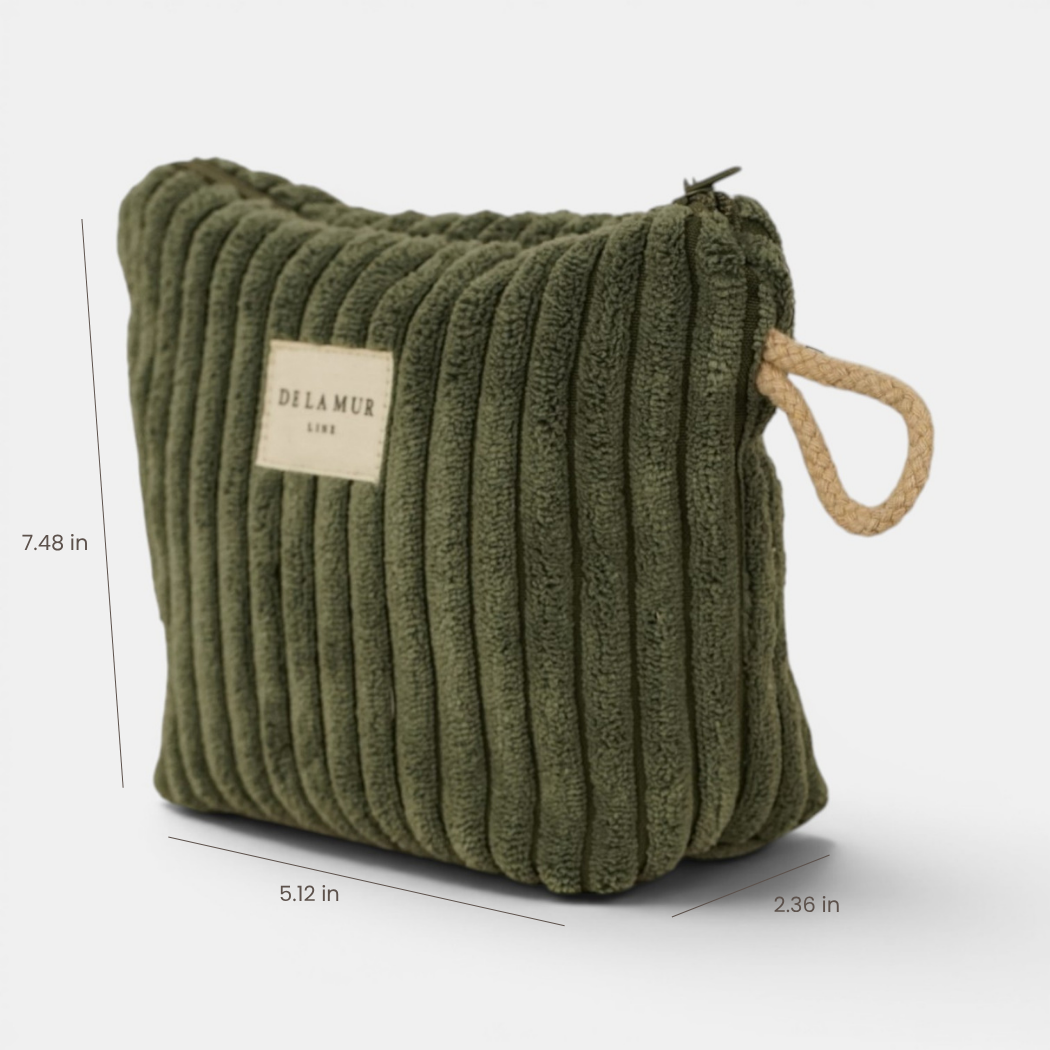 DE LA MUR Musgo corduroy makeup bag dimensions diagram, 7.48 x 5.12 x 2.36 in