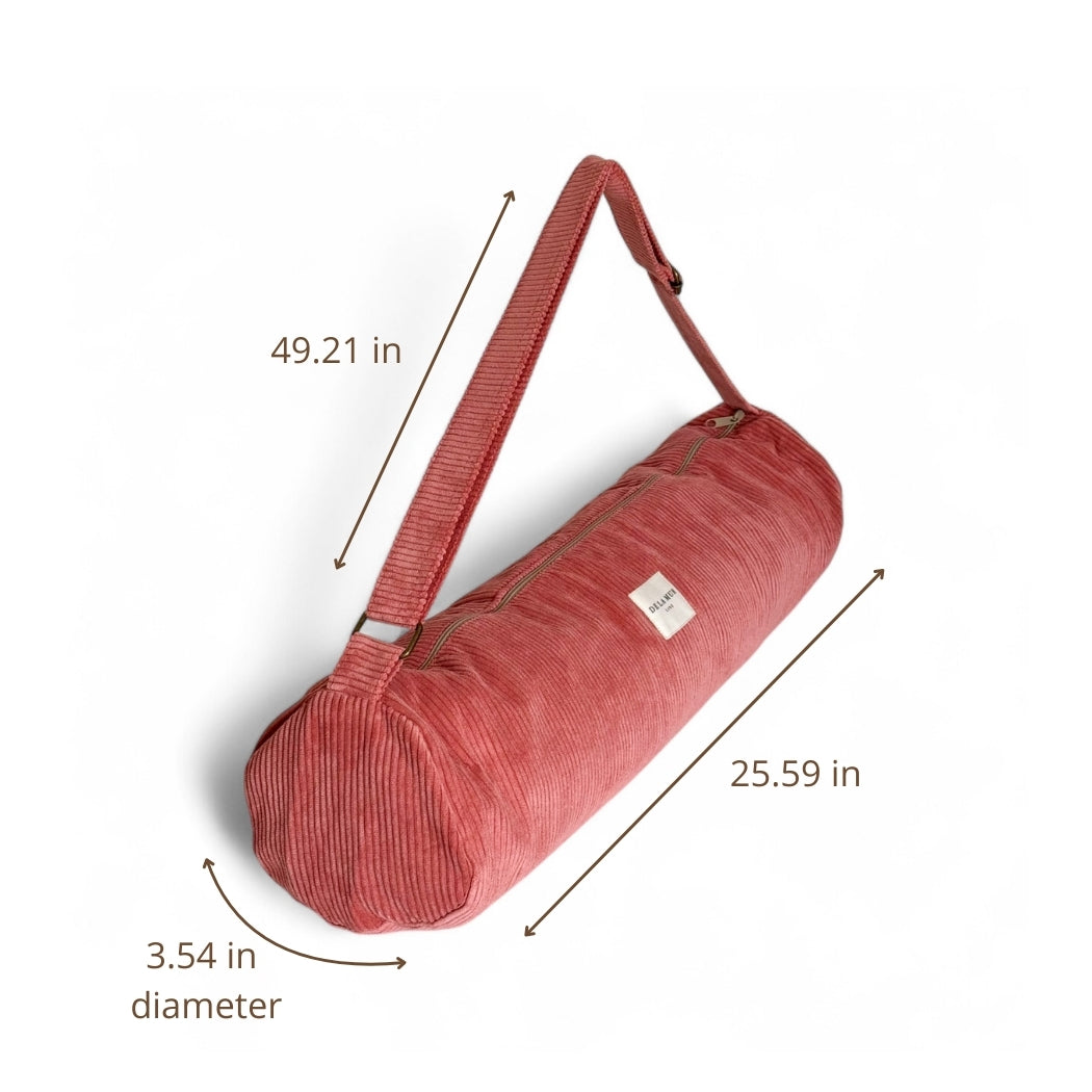 DE LA MUR coral corduroy yoga mat bag dimensions diagram in inches