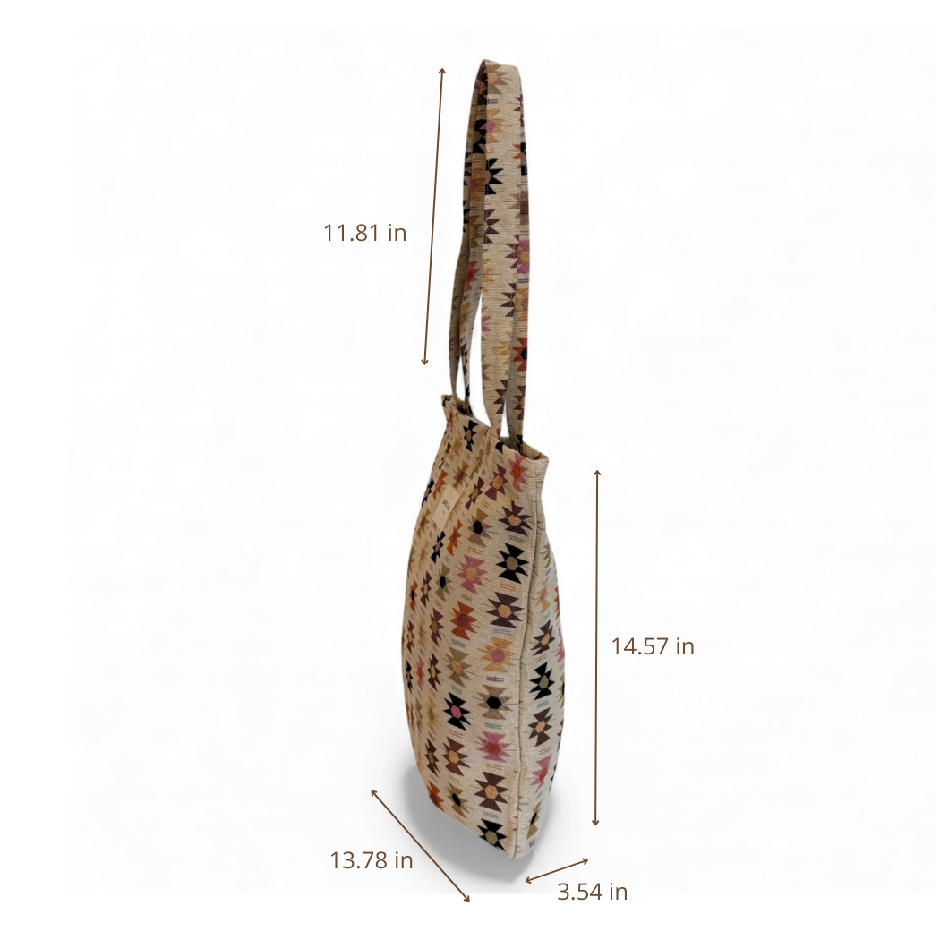 Dimensions diagram in inches of the DE LA MUR Royal geometric jacquard bag