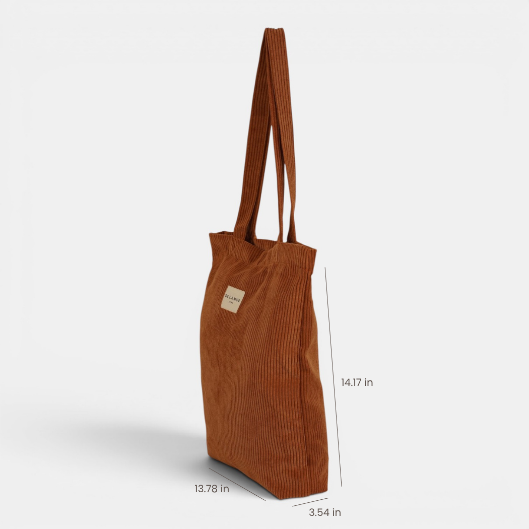 Side view of the terracotta DE LA MUR Medium Zippered Bag with dimensions