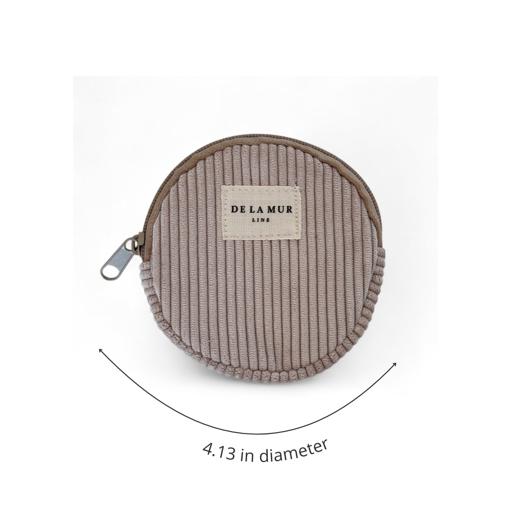 DE LA MUR Tofe corduroy coin purse dimensions diagram, 4.13 in diameter
