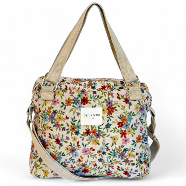 Floral Jacquard Medium Handbag -  Beige (Blum)