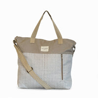 DE LA MUR Vison vichy check jacquard handbag in beige and natural, front view