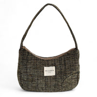 DE LA MUR Musa shoulder bag in khaki and green woven fabric, front view