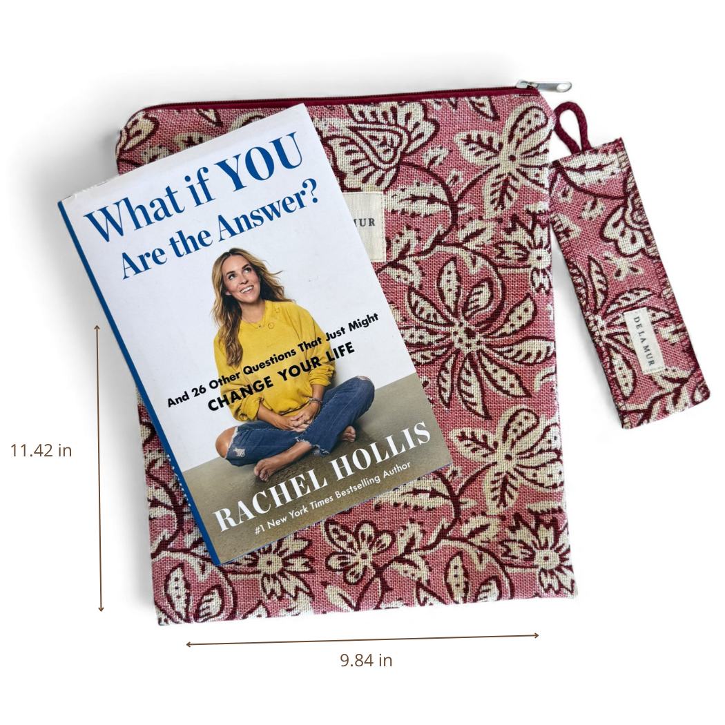 DE LA MUR Came book cover dimensions diagram in inches with book and bookmark