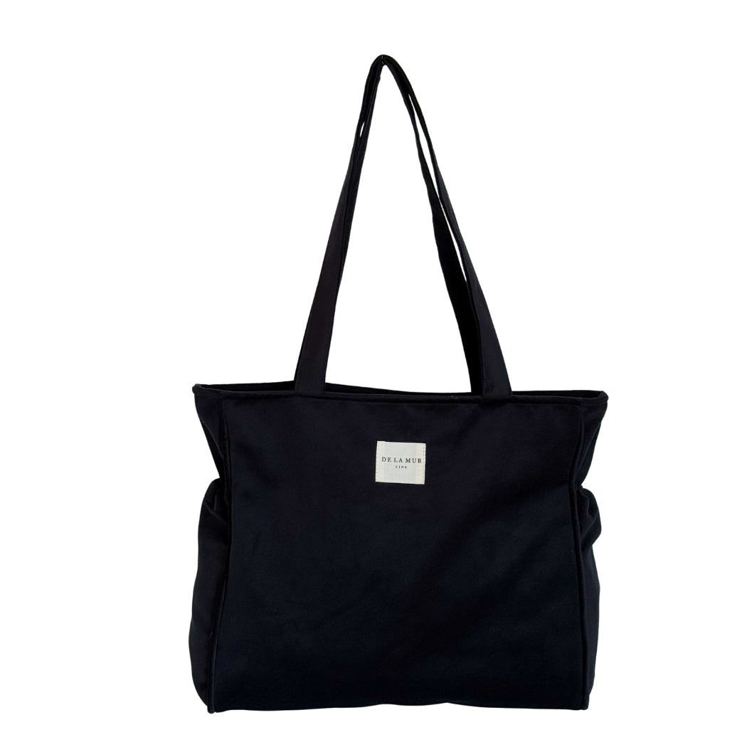 DE LA MUR black zippered tote bag (Aza), front view with shoulder straps