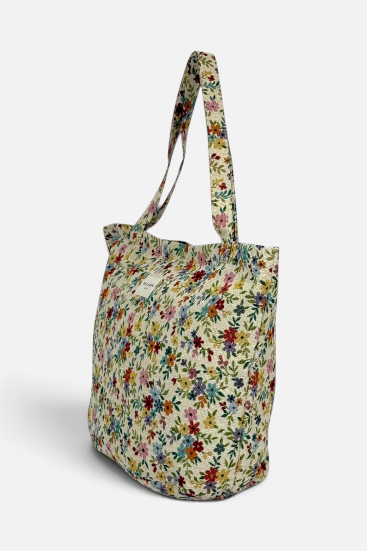 DE LA MUR Blum floral jacquard large zippered tote bag, interior view showing the lining