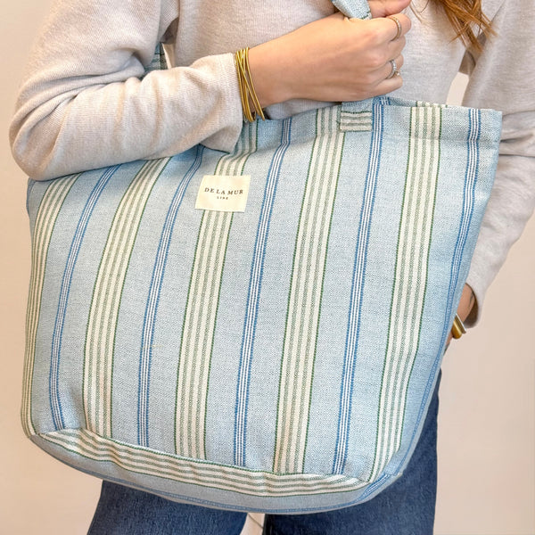 Striped Jacquard Large Zippered Bag – Blue & Green (Cata)
