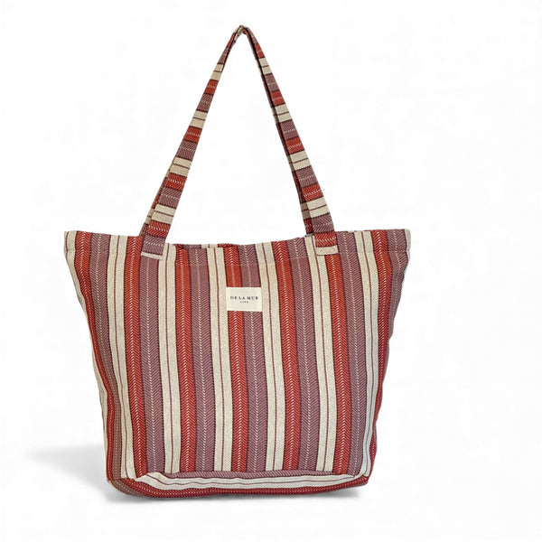 Striped Jacquard Large Zippered Bag – Burgundy & Cream (Make)