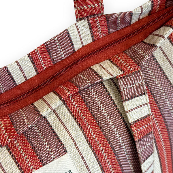Striped Jacquard Large Zippered Bag – Burgundy & Cream (Make)