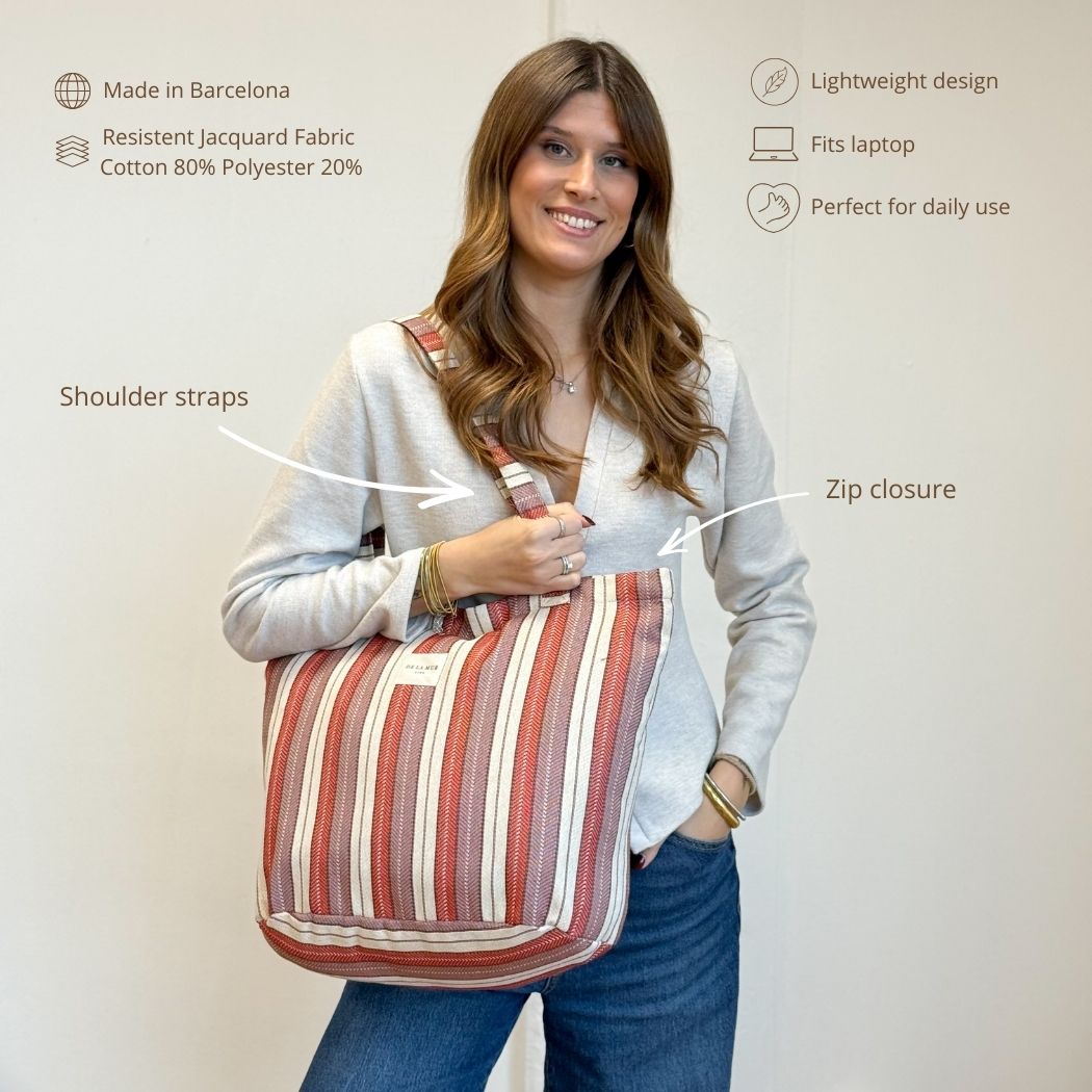 Striped Jacquard Large Zippered Bag – Burgundy & Cream (Make)