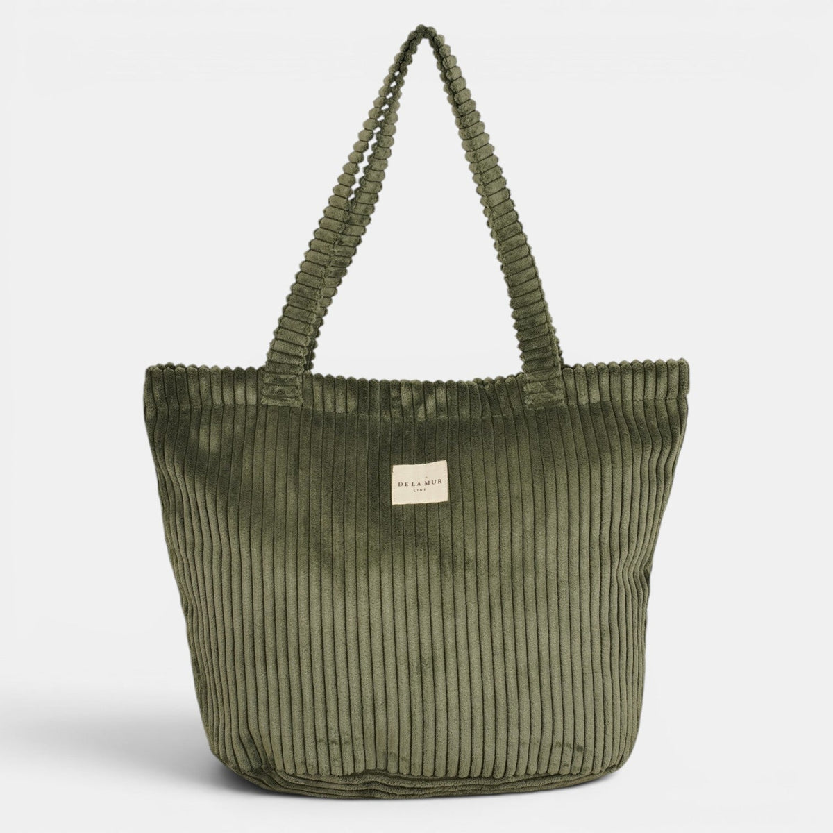 DE LA MUR Musgo corduroy large zippered bag in olive green, front view