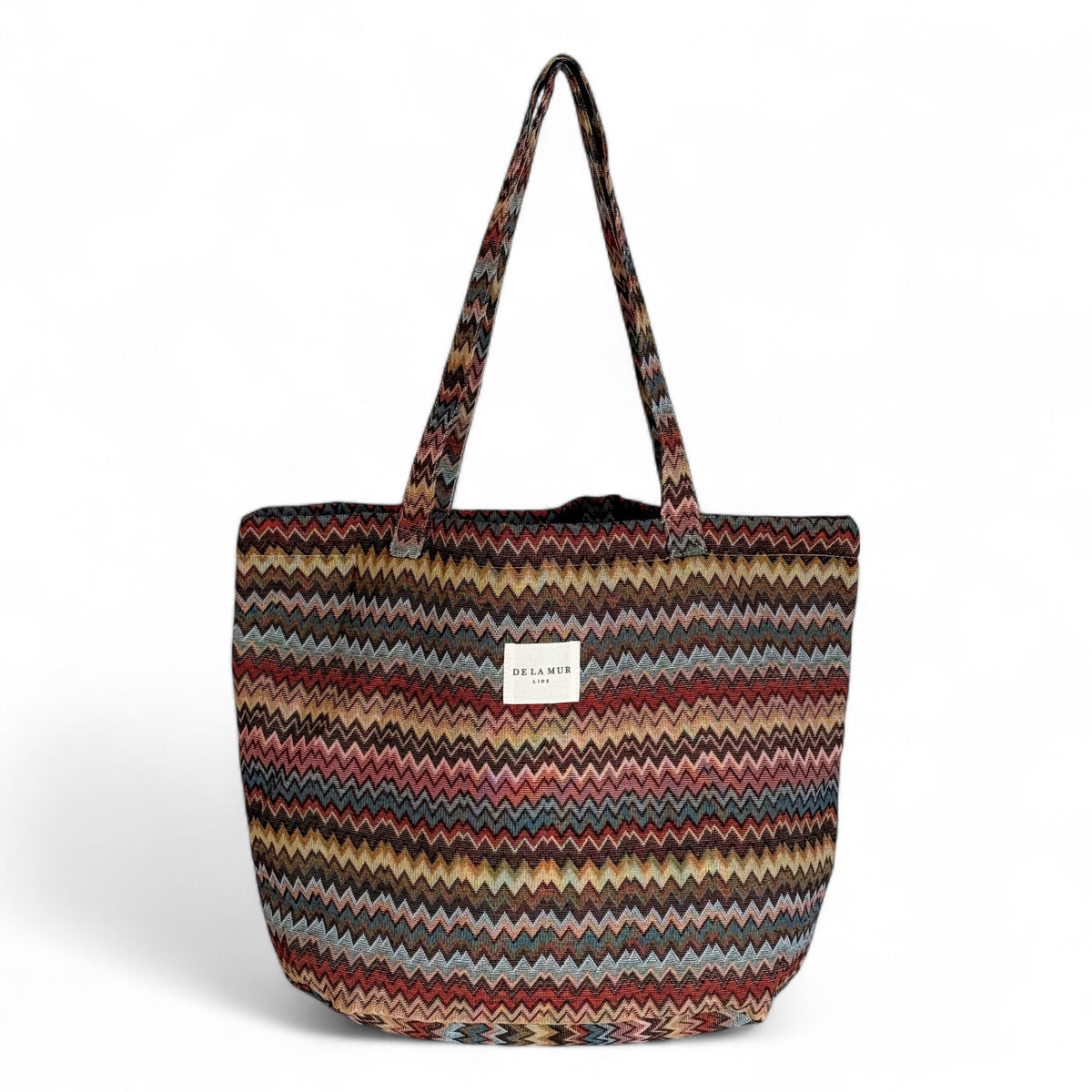 DE LA MUR Monte zigzag jacquard tote bag in multicolor stripes, front view