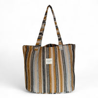DE LA MUR gray and mustard striped jacquard large tote bag, front view
