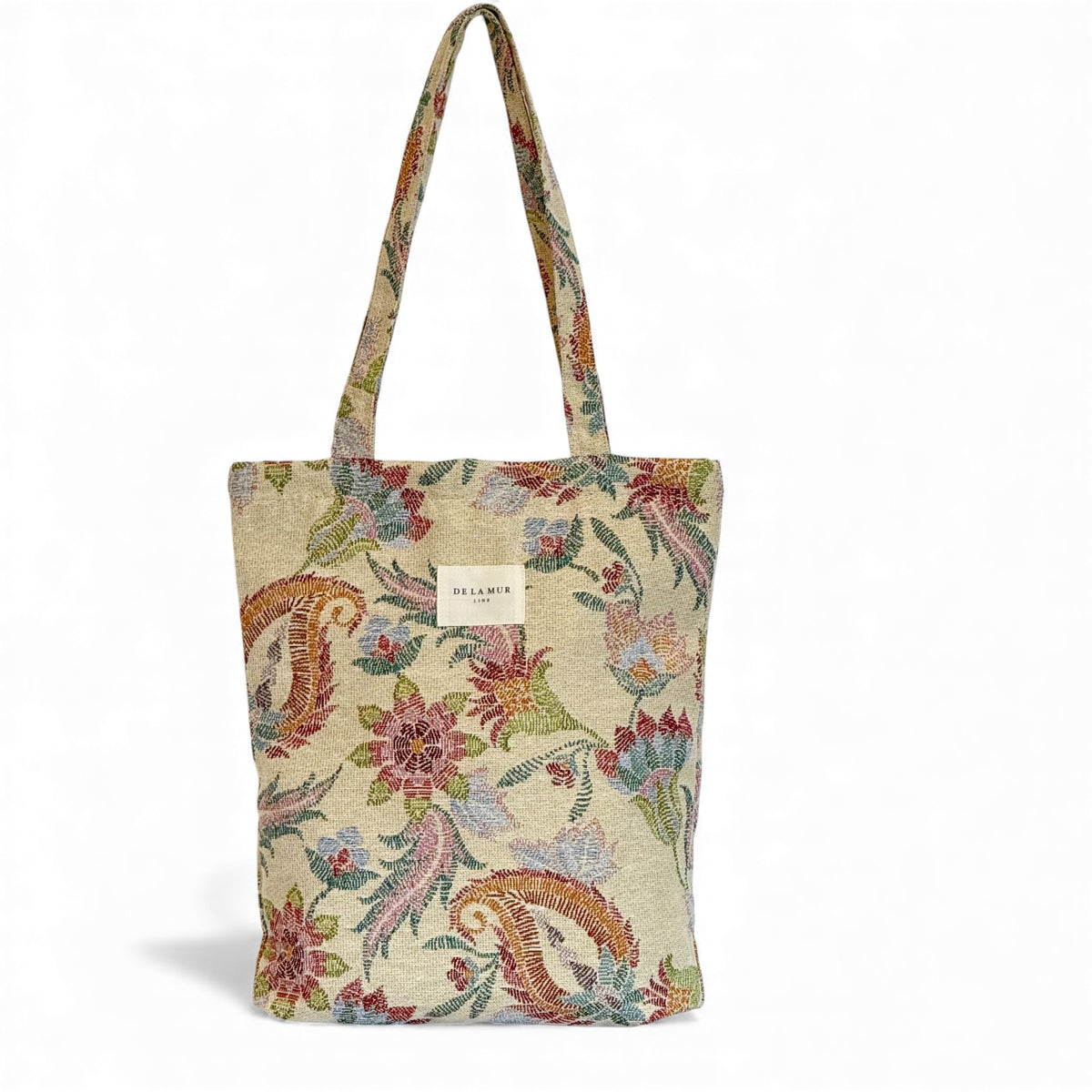DE LA MUR floral jacquard zippered bag in multicolor, front view