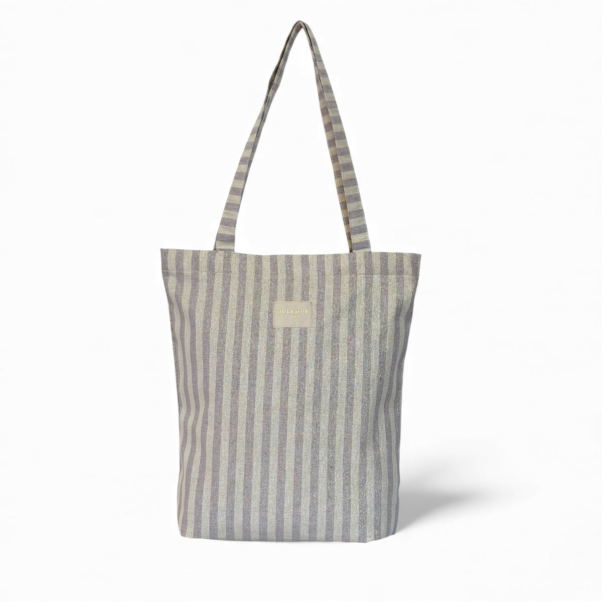 DE LA MUR Lulil striped zippered bag in lilac and gold, front view