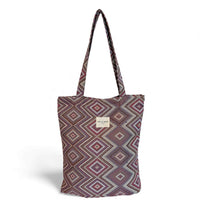 DE LA MUR Nana geometric jacquard zippered bag in pink and lilac, front view