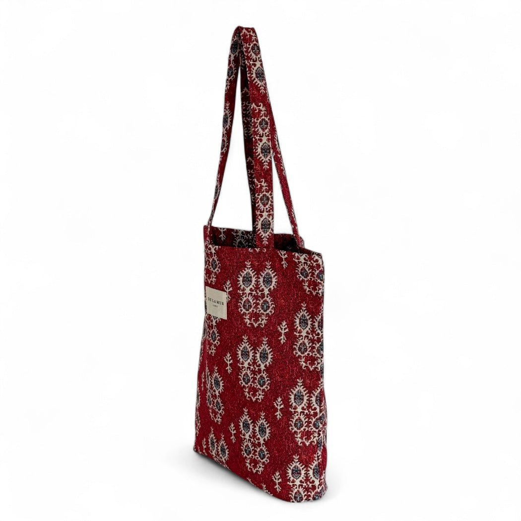 DE LA MUR Tinta jacquard tote bag side view showing depth and long handles