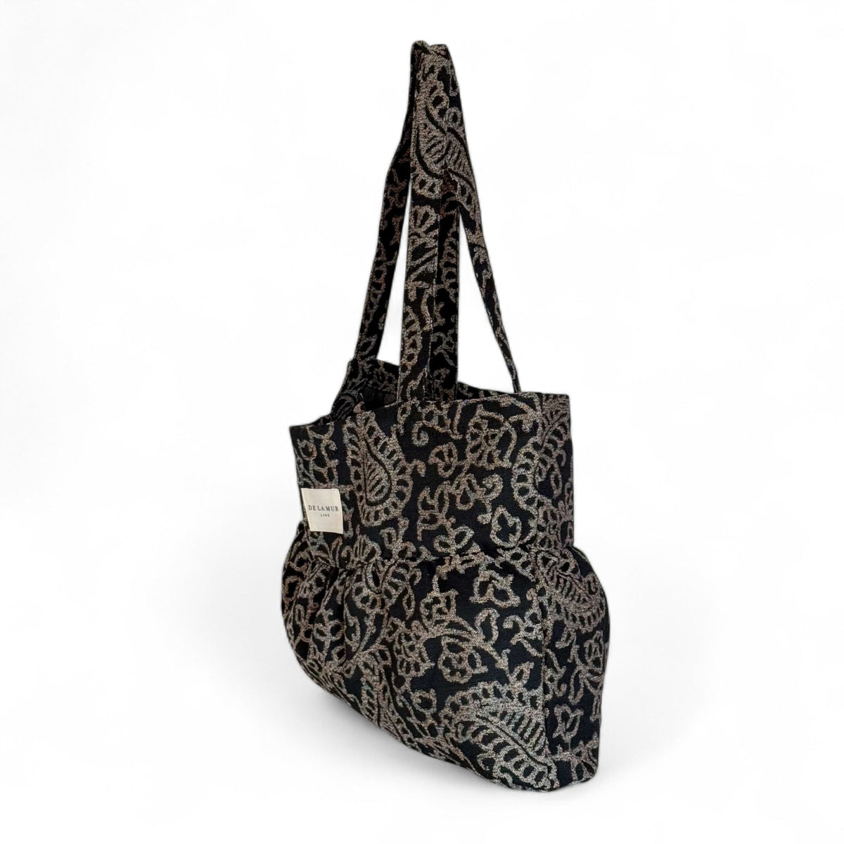 DE LA MUR Teide floral jacquard ruffle tote bag, three-quarter side view