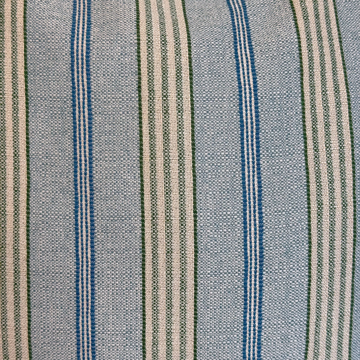 Close-up of the DE LA MUR Cata blue and green striped jacquard fabric