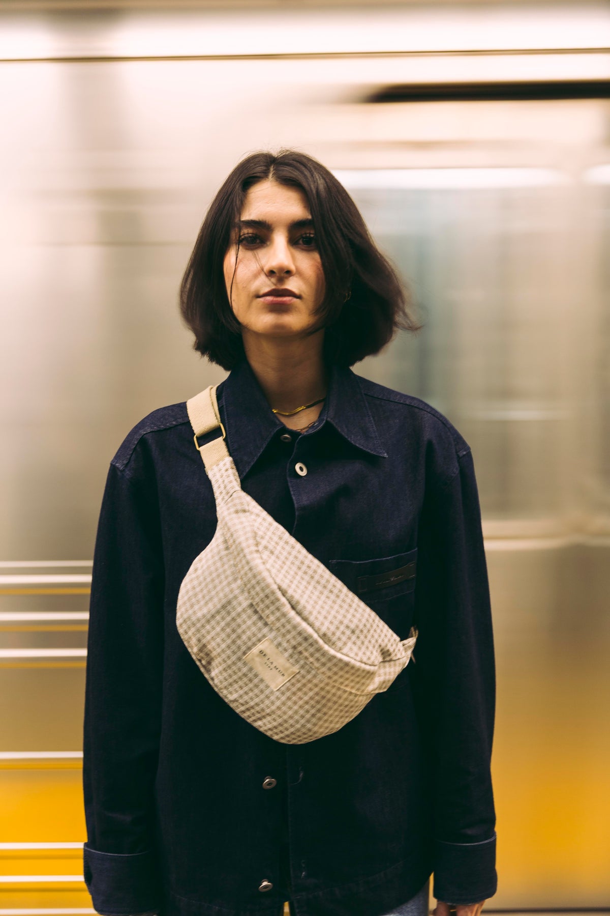 Gingham Jacquard Fanny Pack – Beige & Ecru (Vison)
