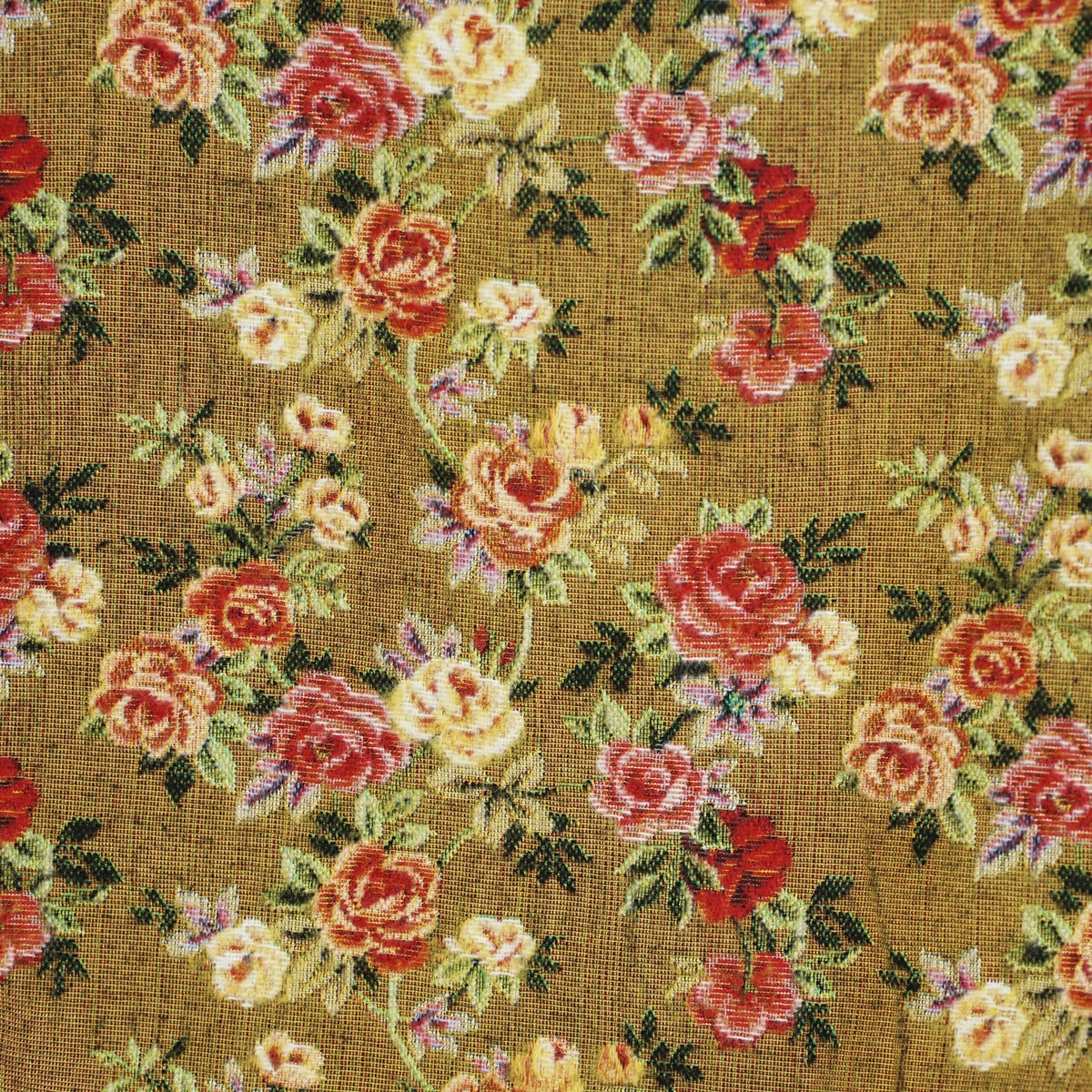 Close-up of DE LA MUR Esme mustard rose floral jacquard fabric detail