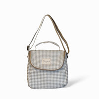 DE LA MUR Vison Vichy check jacquard lunch bag in beige and ecru, front view