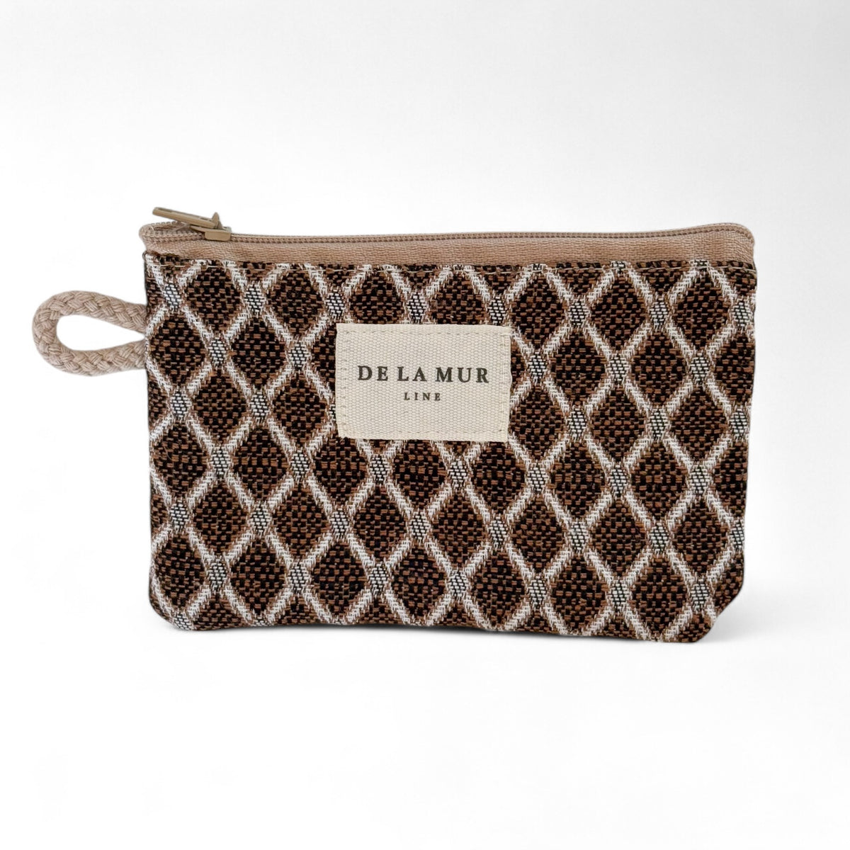 Geometric Jacquard Coin Purse – Brown & Gray (Cobre)