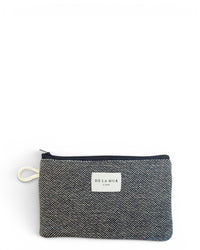 DE LA MUR Sinay jacquard makeup bag in natural and black, front view