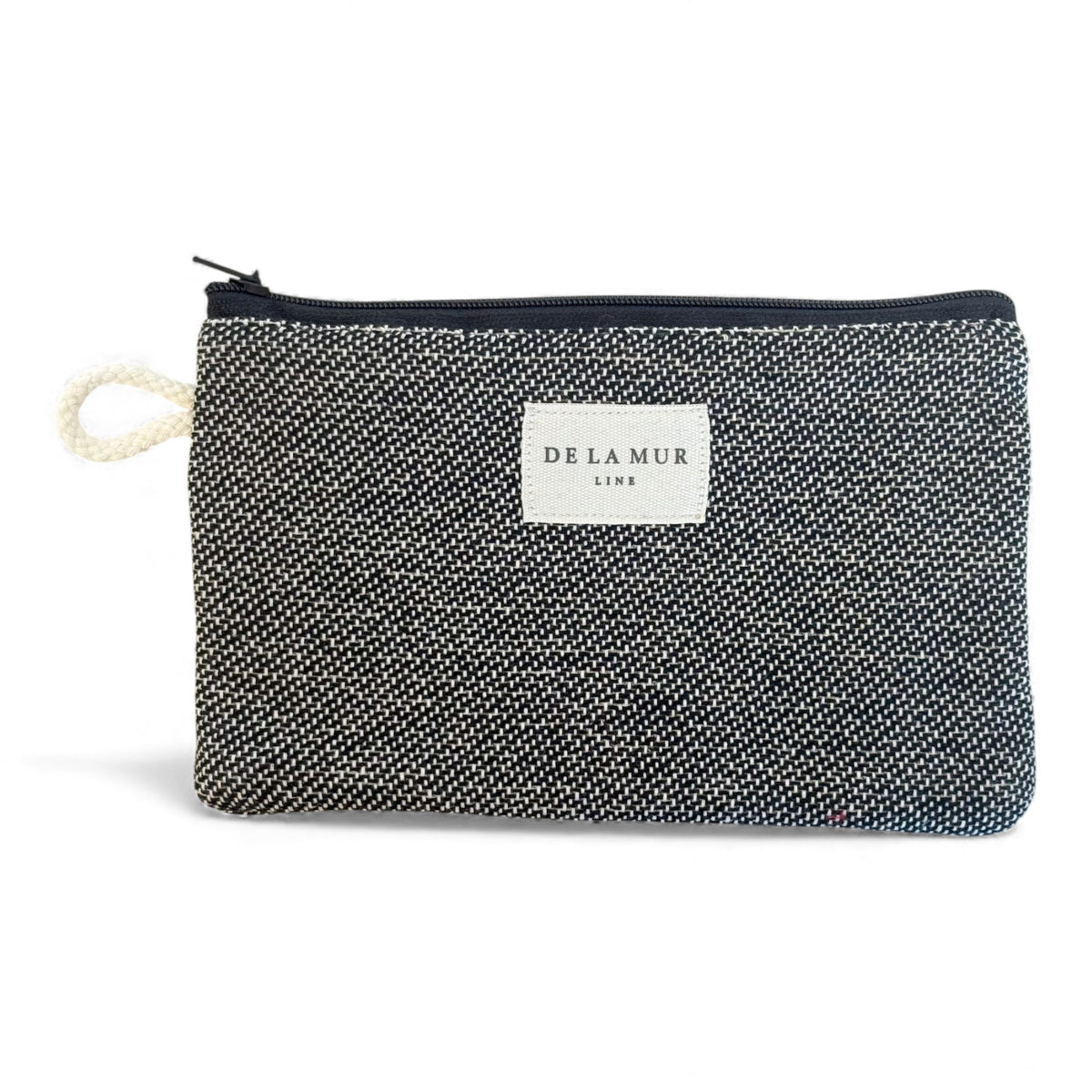 Geometric Jacquard Small Makeup Bag / Coin Purse – Navy & Cream (Sinay)