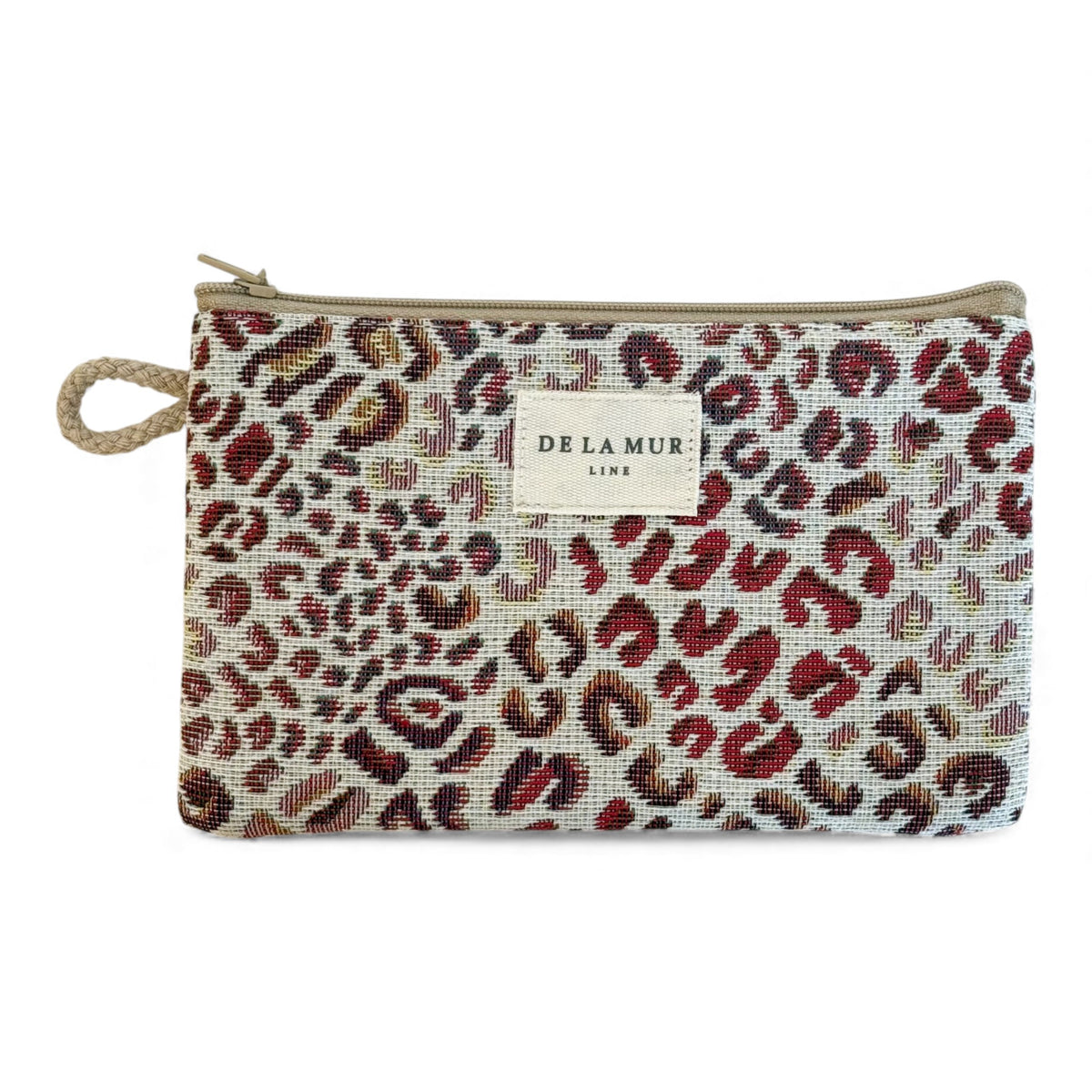 Leopard Jacquard Small Makeup Bag / Coin Purse – Burgundy & Cream (Talco)
