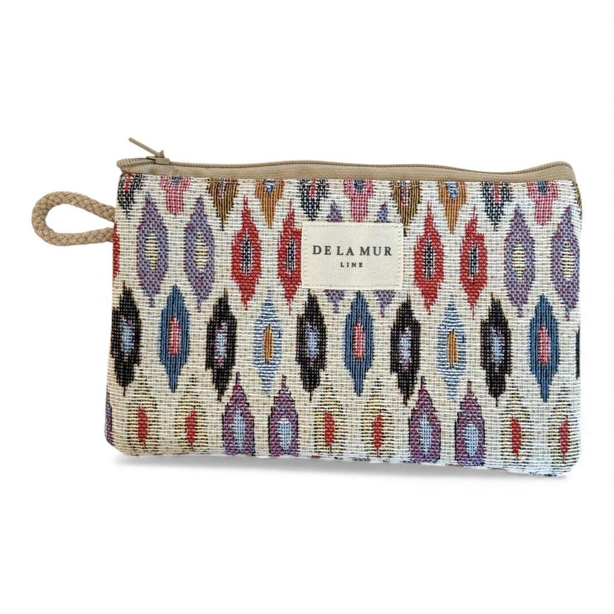 Geometric Jacquard Small Makeup Bag / Coin Purse – Multicolor & Beige (Urban)